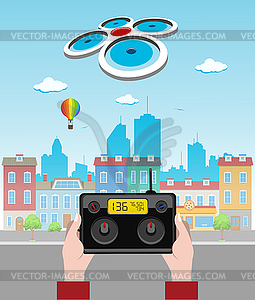 Drone Above City - vector clip art