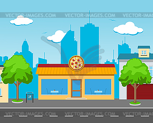 Пицца Кафе в стрит - векторизованный клипарт