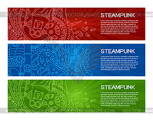 Steampunk Doodle Banner Заголовки - векторный клипарт / векторное изображение