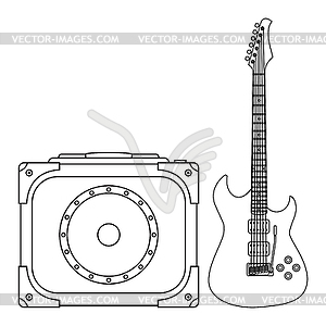 Electric Guitar and Amplifier - vector image