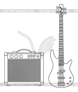 Электрическая бас-гитара и усилитель - стоковый векторный клипарт
