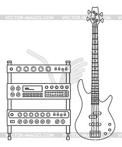 Электрическая бас-гитара и усилитель - векторизованное изображение клипарта