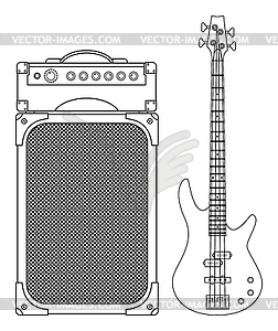 Electric Bass Guitar and Amplifier - vector clipart