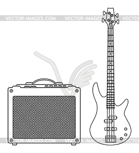 Electric Bass Guitar and Amplifier - vector clipart