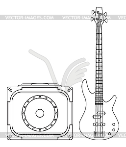 Electric Bass Guitar and Amplifier - vector EPS clipart