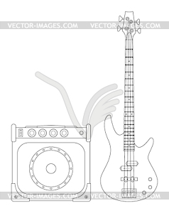 Electric Bass Guitar and Amplifier - stock vector clipart