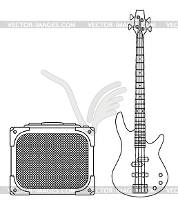 Electric Bass Guitar and Amplifier - vector clip art