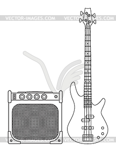 Electric Bass Guitar and Amplifier - vector clipart