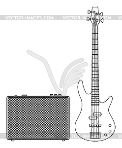 Electric Bass Guitar and Amplifier - vector clipart