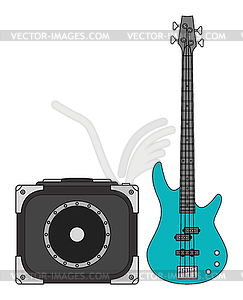 Electric Bass Guitar and Amplifier - vector image