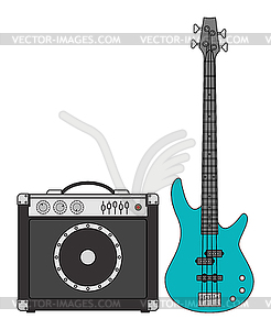 Electric Bass Guitar and Amplifier - vector image