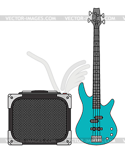 Электрическая бас-гитара и усилитель - векторизованное изображение клипарта