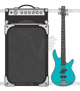 Electric Bass Guitar and Amplifier - vector image