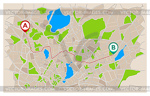 Navigation Map With Tracking Path - vector image