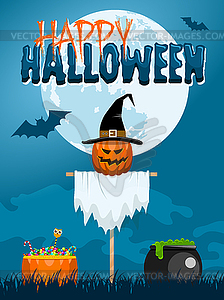 Halloween Scarecrow Postcard - vector image