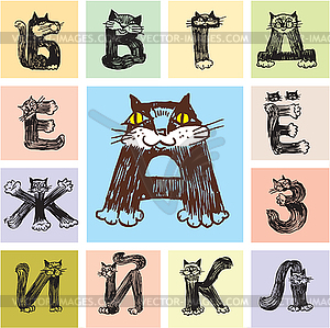 Буквы, изображающие кошек, часть 1 - клипарт Royalty-Free