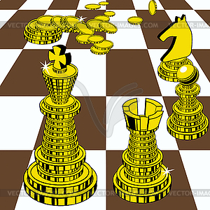 Шахматные фигуры, сложенные из золотых монет - векторный графический клипарт