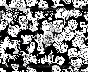 Seamless texture with the image of people`s faces - vector clip art