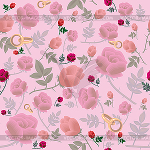 Texture with roses and wedding rings - royalty-free vector clipart