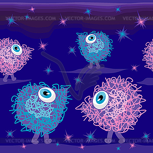 Unknown cute creatures at night - vector image