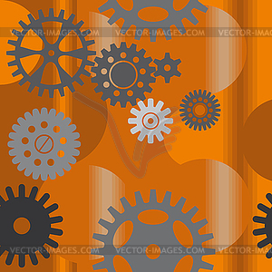 Seamless pattern with gears on brown-orange background - vector clipart