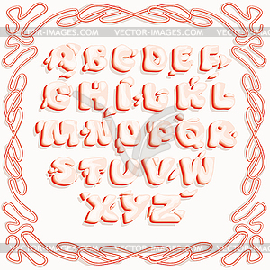 Bright pink letters of the Latin alphabet, with - vector clip art