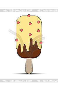 Chocolate ice cream with icing and scattering on - vector image