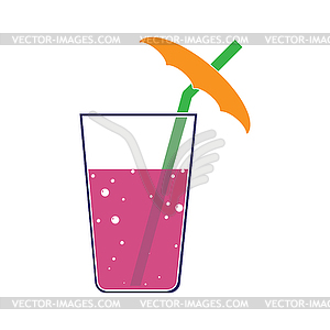 Silhouette glass with drink and straw with an umb - vector clipart