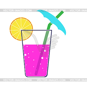 Cocktail with slice of citrus and straw with an - vector image