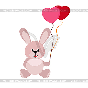 Hare with heart-shaped balloons, simple color image - vector image