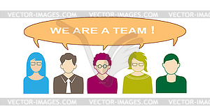 Group of people and bubble for speech labeled we ar - vector clip art