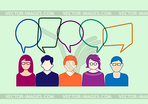 Group of people with bubbles for speech or dialogue - vector clipart