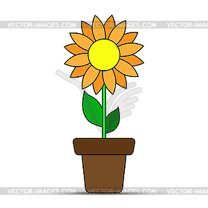 Simple drawing of an orange flower in flower pot - vector clipart
