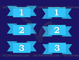 Set of blue ribbons with numbers 1, 2 and  - vector clip art