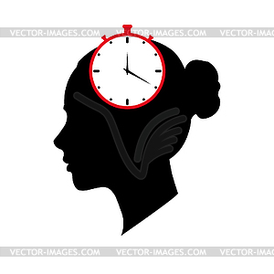 Contour of woman and stopwatch counts down time - vector image