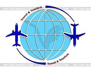 Logo on theme of aviation, travel and tourism. - vector image