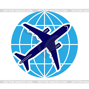 Logo on theme of aviation and air travel. Airliner - vector clipart