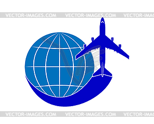 Logo on theme of aviation and air travel. Airliner - royalty-free vector image