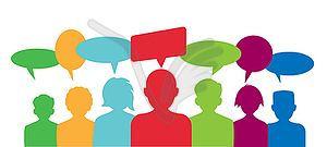 Outlines of group of people and bubbles for speech - vector image