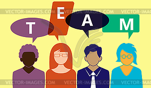 People with bubbles for speech with word team - vector clip art