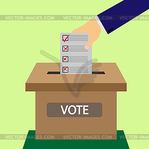 Male hand puts ballot in ballot box - vector image