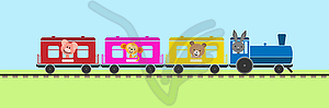 Color children`s train with cars and locomotive - color vector clipart