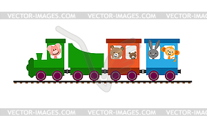 Цветной детский поезд с вагонами и локомотивом - клипарт в векторном виде