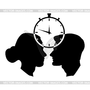 Silhouette of woman with man and stopwatch - vector clipart