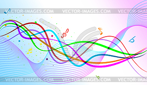 Абстрактный музыкальный фон, цветные линии переплетения - изображение в векторе / векторный клипарт