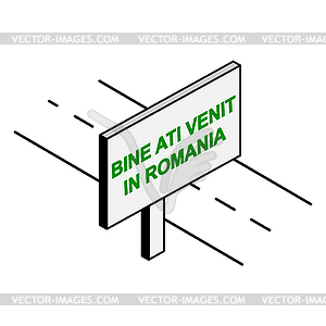 Придорожный рекламный щит с надписью «Добро пожаловать в Румынию» - векторная иллюстрация