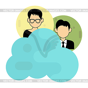 Cloud and silhouette of man and woman in circle - vector clipart