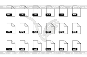 Set of 18 file icons, simple flat picture - vector image