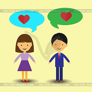 Man and woman smile and think about love - vector image