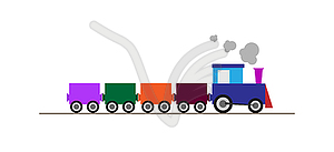Цветной детский поезд с вагонами и локомотивом - векторное графическое изображение